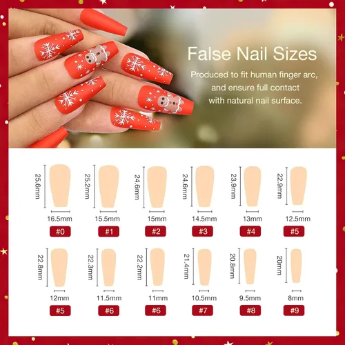 Vista 4 de Año Nuevo Navidad Prensa en Uñas Largas Ataúd Acrílico Uñas Falsas Kit Navidad Copo de Nieve Decoración de Uñas Falsas Bailarina Uñas Falsas Puntas