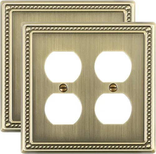 Vista 26 de Paquete de 2 Placas de Cubierta Combinadas para Interruptor de Palanca/Dúplex, Placa de Cubierta de Enchufe de Pared de Metal de Latón Antiguo