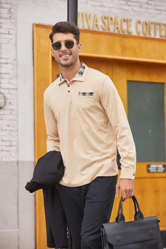 Vista 4 de Polera polo clásica Coofandy de hombre, con manga corta y cuello plisado
