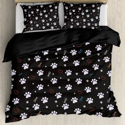 Vista 24 de Juego de funda de edredón con diseño de pata de perro, diseño de pata de cachorro, color beige, con 2 fundas de almohada
