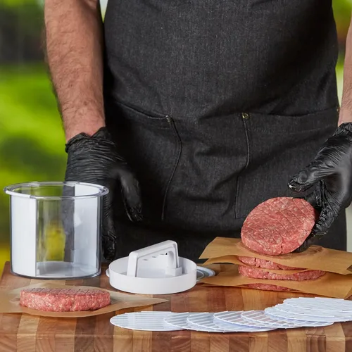 Vista 3 de Mr. Bar-B-Q Hamburger Press Patty Maker - Molde de hamburguesa antiadherente con contenedor de almacenamiento para congelador, juego de 12 piezas