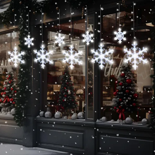 Vista 7 de LYUBASA Luces de copo de nieve de Navidad para decoración, 1.6 m, control remoto y temporizador, 8 modos de luz con alimentación por batería, 112