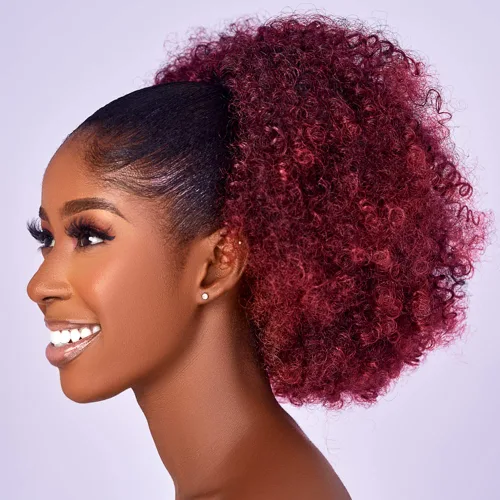 Vista 17 de Extensión de cola de caballo rizada con cordón para mujeres negras, extensiones de cabello sintético corto afro kinkys rizado con dos clips (1#)