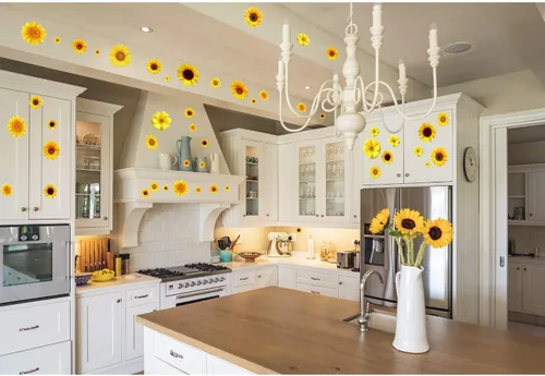 Vista 8 de Zonon 72 calcomanías de pared de girasol, calcomanías de pared extraíbles 3D impermeables, decoración autoadhesivas de primavera, decoración