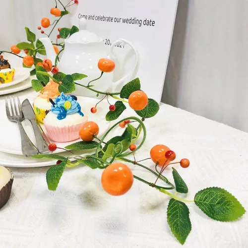Vista 5 de Paquete de 2 flores artificiales de vid de mandarina (13 pies), guirnalda de kumquat de naranjas frutales para boda, arco, fiesta, jardín, A-1010
