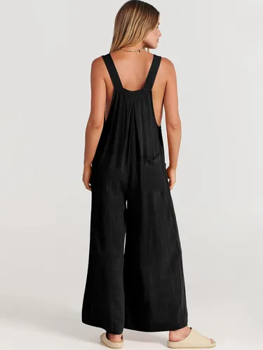 Vista 3 de ANRABESS Overol para mujer, de pierna ancha, casual, de verano, de lino, sin mangas, con tirantes, ropa 2024