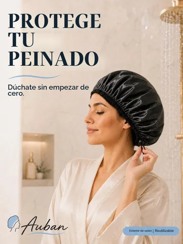 Vista 4 de Auban Gorro de ducha para mujer, ajustable, reutilizable, extragrande, gorro de baño impermeable de doble capa, exterior impermeable, forro de EVA
