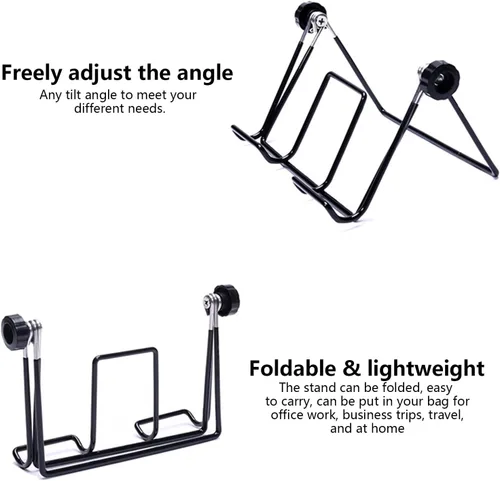Vista 3 de Paquete de 2 soportes plegables para tableta, soporte portátil de metal ajustable, soporte para teléfono móvil, muestra marcos de fotos, libros