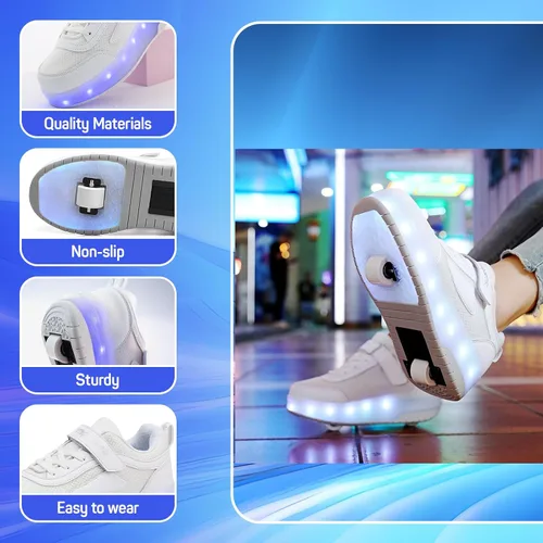 Vista 3 de Zapatos para niños con ruedas - 4 en 1 Zapatos con ruedas iluminados con luces LED recargables por USB para regalos de Navidad y escuela