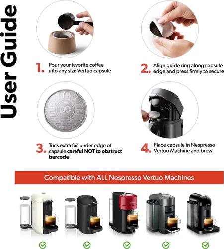 Vista 4 de di Oro Caffè - Tapas reutilizables para cápsulas de café compatibles con máquinas Nespresso VertuoLine para reutilizar cápsulas de café Vertuo