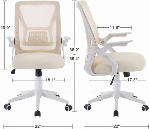 Vista 3 de VECELO Silla de oficina ergonómica giratoria de respaldo medio con brazos ajustables, soporte lumbar de malla para trabajo de computadora