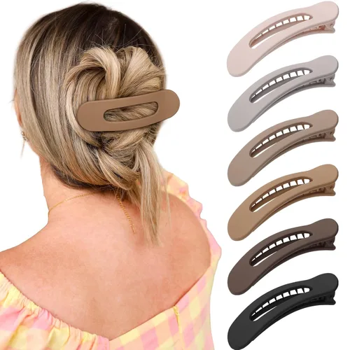 Vista 12 de Pinzas de pelo planas French Concord - 6 piezas, pinzas de pelo curvas sin deslizamiento, pinzas de agarre para volumen, pinzas de pelo para mujeres