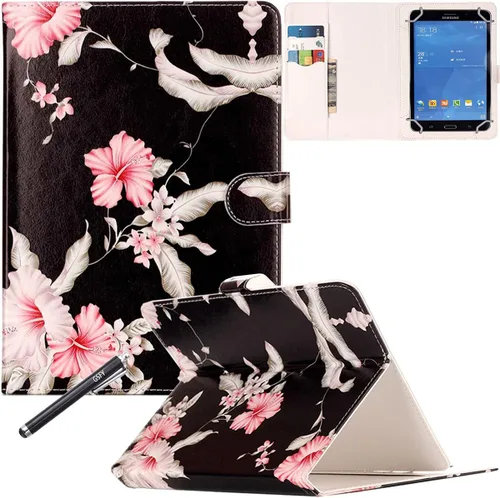 Vista 17 de NewShine - Funda universal de 7.0 pulgadas, diseño de mármol de flores de cuero sintético, plegable, con ranuras para tarjetas y bolsillo