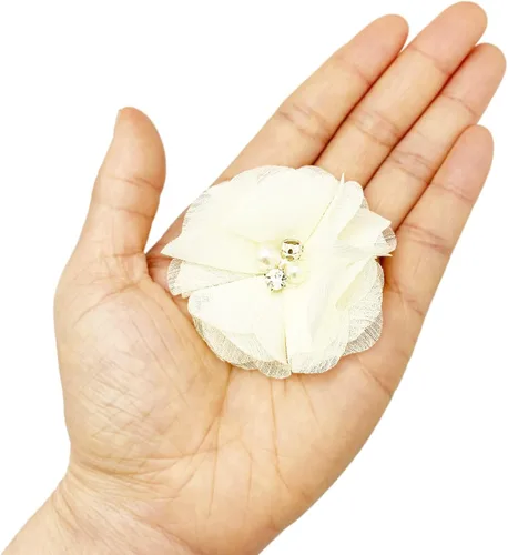 Vista 5 de 30 piezas de flores de gasa con diamantes de imitación de 2 pulgadas, apliques de tela de costura para ropa, manualidades, fiestas, decoración