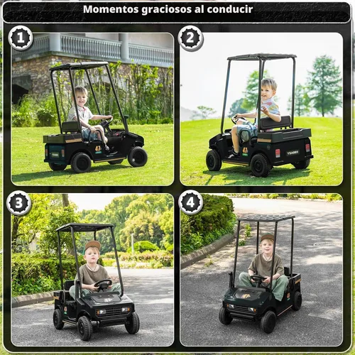 Vista 5 de Carrito de golf de 12 V para niños y niñas de 2 plazas, juguetes eléctricos, color negro