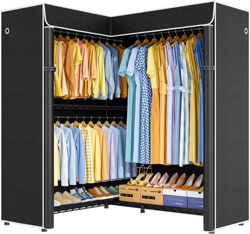 Vista 2 de ULIFHOME E15C Pro - Perchero en forma de L para esquina, perchero independiente para colgar ropa, sistema de armario resistente de 48.8 pulgadas