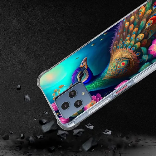 Vista 4 de Revvl 6 5G - Funda protectora de poliuretano termoplástico resistente a los arañazos y a prueba de golpes con diseño de mandala de pavo real