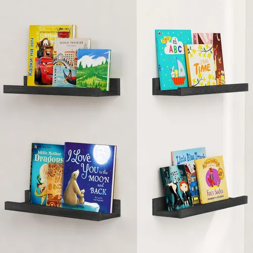 Vista 9 de Forbena Estante de repisa negra para fotos, estantes flotantes con borde para pared, estantes de pared pequeños para baño, dormitorio, cocina