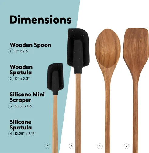 Vista 3 de Real Simple Juego de espátulas de silicona y cucharas de madera para cocinar Cuchara de madera, espátula de madera y 2 espátulas de silicona