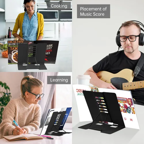 Vista 6 de Honagu Soporte de metal para libros de escritorio, soporte para libros para leer manos libres, soporte ajustable para documentos de libros