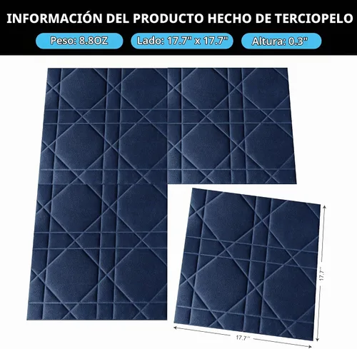 Vista 8 de Paneles de pared 3D de terciopelo para decoración de pared interior despegar y pegar, paneles de pared 3D con textura geométrica insonorizada