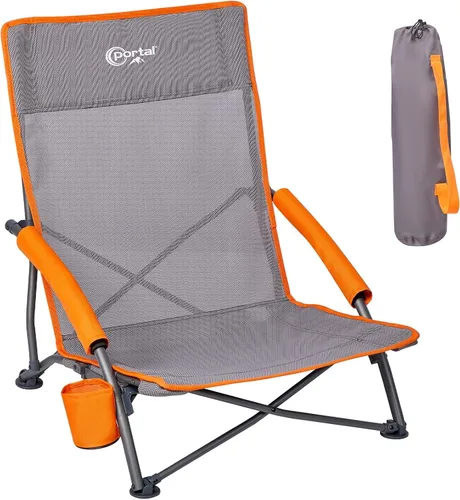 Vista 12 de PORTAL Sillas de Playa para Adultos, Camping, Bajas, Ligeras, Portátiles con Soporte para Tazas, Respaldo de Malla, Bolsa de Transporte para Arena