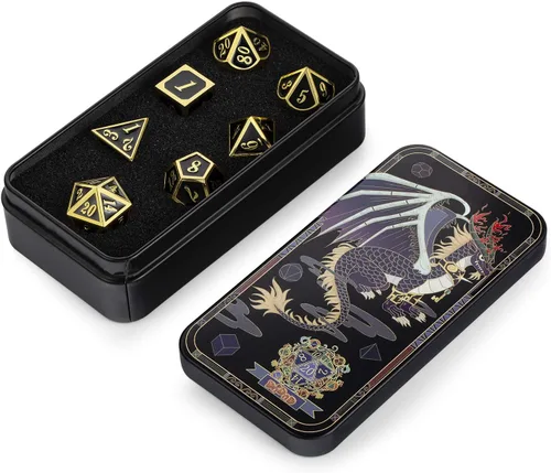 Vista 7 de DNDND Juego de dados de metal negro con estuche y 6 D6 adicionales, aleación de zinc, negro