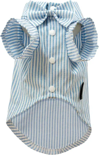 Vista 14 de MAMORE Vestido tipo camisa para perro, camisa de lazo de príncipe perrito, atuendo formal casual para mascotas para perros pequeños, medianos