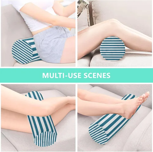 Vista 7 de Almohada redonda con funda de almohada cervical con rayas azules y blancas para el cuello, almohada cervical, soporte de cuello de espuma