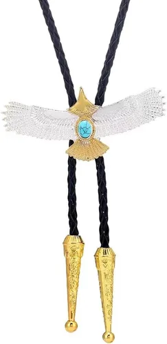 Vista 352 de Jeilwiy Corbata de bolo para hombre, corbata de vaquero occidental, collar de corbata de bolo dorado, corbata de cuero, corbata de Halloween
