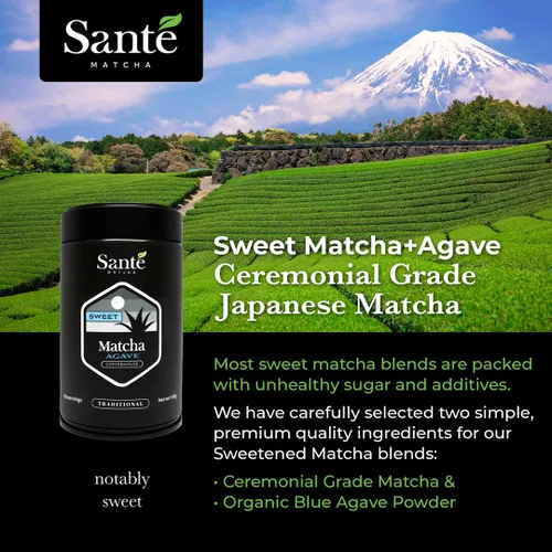 Vista 3 de Santé Matcha: Sweet Matcha – Matcha japonés de grado ceremonial + polvo de agave orgánico – de la región de la prefectura de Aichi y primera cosecha