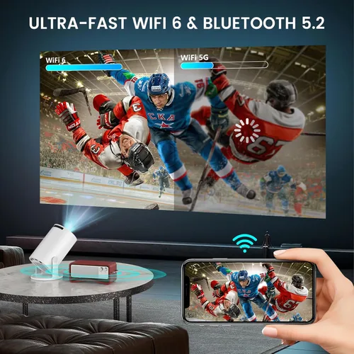 Vista 3 de Mini Proyector, Proyector Portátil con WiFi 6 y Bluetooth 5.4, Proyector Inteligente 4k HD de 160 ANSI, Compatible con Teléfono, TV Stick, Laptop