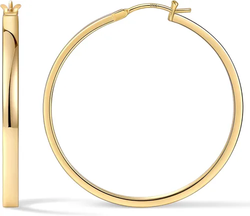Vista 25 de Aretes de aro para mujer, aros planos chapados en oro de 14 quilates Dorado