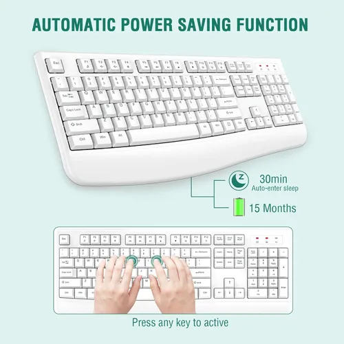 Vista 4 de EDJO Teclado inalámbrico, 2.4G ergonómico de tamaño completo, teclado inalámbrico de computadora con reposamuñecas para Windows, Mac