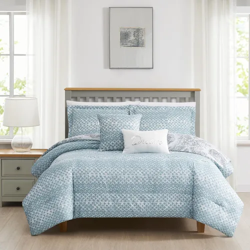 Vista 2 de Boho Living Juego de edredón, ropa de cama Picadilly Queen, juego de 5 piezas, incluye edredón reversible, 2 almohadas decorativas y 2 fundas