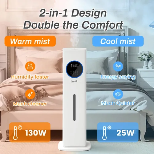 Vista 3 de LACIDOLL Humidificadores de niebla fría y cálida para dormitorio, habitación grande, humidificador silencioso de 2.1 galones para el hogar de hasta