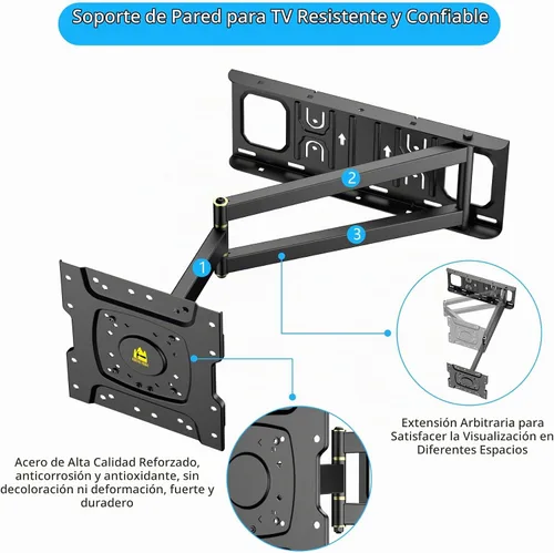 Vista 3 de FORGING MOUNT Soporte de pared para TV de esquina con brazo largo de 25.6 pulgadas, soporte de pared para TV de movimiento completo con giro e
