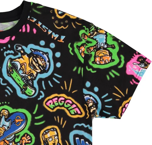 Vista 4 de Nickelodeon Camisa de dibujos animados para hombre de los 90 - Camiseta con estampado Rocket Power Allover