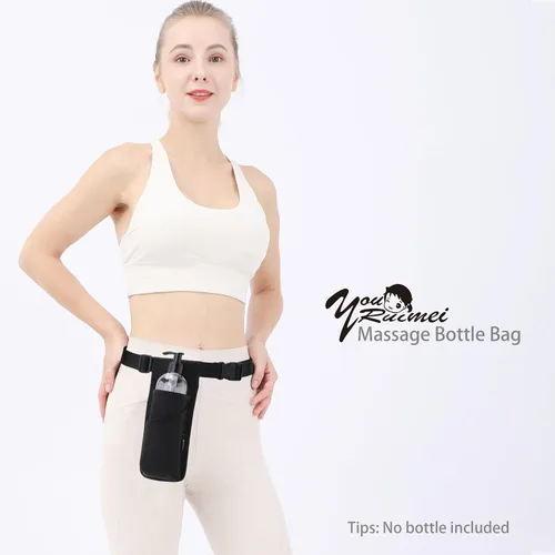 Vista 6 de Funda profesional para terapeuta de masaje con cinturón ajustable, bolsa para botella de masaje, funda de loción de masaje, negro (XJ-1KD)