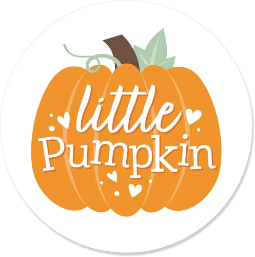 Vista 4 de Big Dot of Happiness Girl Little Pumpkin - Etiquetas adhesivas circulares para fiesta de cumpleaños o baby shower, 24