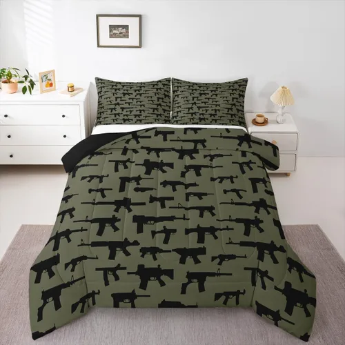 Vista 37 de Juego de ropa de cama rústica de granja color verde azulado con puerta de granero de madera, edredón de plumas tamaño Queen, decoración occidental