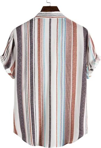 Vista 2 de Romwe Camisas con botones de popelina de manga corta a rayas para hombre