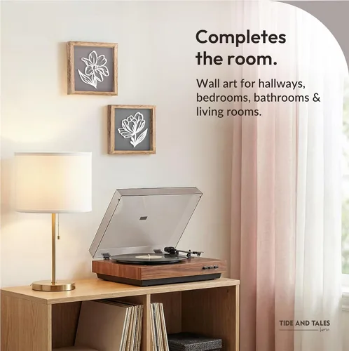 Vista 9 de Tide and Tales Arte de pared floral botánico 3D (juego de 2 marcos) listo para colgar, decoración bohemia ligera para paredes, decoraciones Naturales