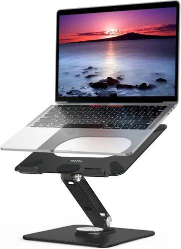 Vista 2 de BESIGN LSX7 - Soporte para laptop con base giratoria de 360°, elevador ergonómico ajustable para portátil, soporte plegable para computadora Negro