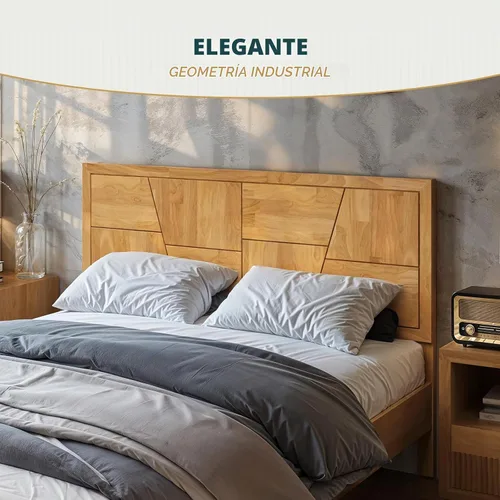 Vista 4 de Estructura de cama Queen en forma de trapecio de Bme – Cama moderna de madera maciza con cabecero de patrón suave, patas de metal negro, acabado