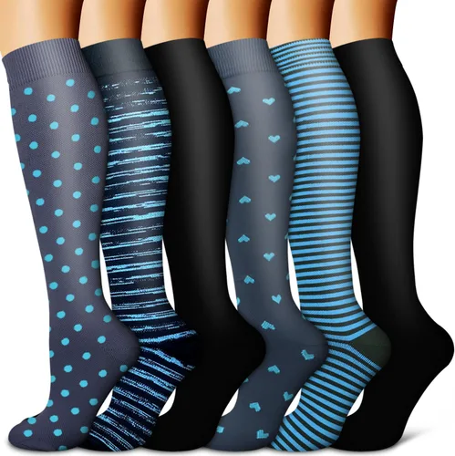 Vista 27 de Copper Compression Socks for Women & Men (6 pairs) - Best Support for Nurses, Running, Hiking, Recovery 01 Rayas Negras