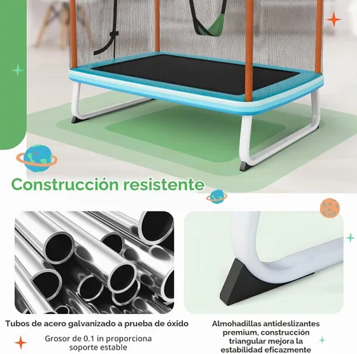 Vista 4 de Giantex - Cama elástica de 6 pies rectangular con columpio, cama elástica mini para niños aprobada por ASTM con red, barra horizontal, cierres