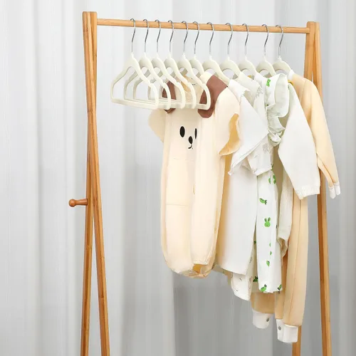 Vista 6 de GoodtoU Perchas de Terciopelo para Niños y Bebés Perchas para Armario Paquete de 20 Perchas Antideslizantes Infantiles Beige