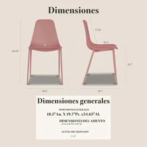 Vista 3 de Poly & BARK Isla - Juego de 4 sillas de cocina modernas, sillas de comedor de plástico con patas de metal, montaje rápido, sillas simples de café