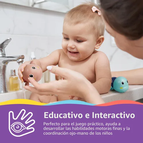Vista 5 de LiKee Juguetes de baño, paquete de 3 con 3 colores, lindas tortugas de natación, juguetes de cuerda para bebés de 1 año en adelante, juguetes